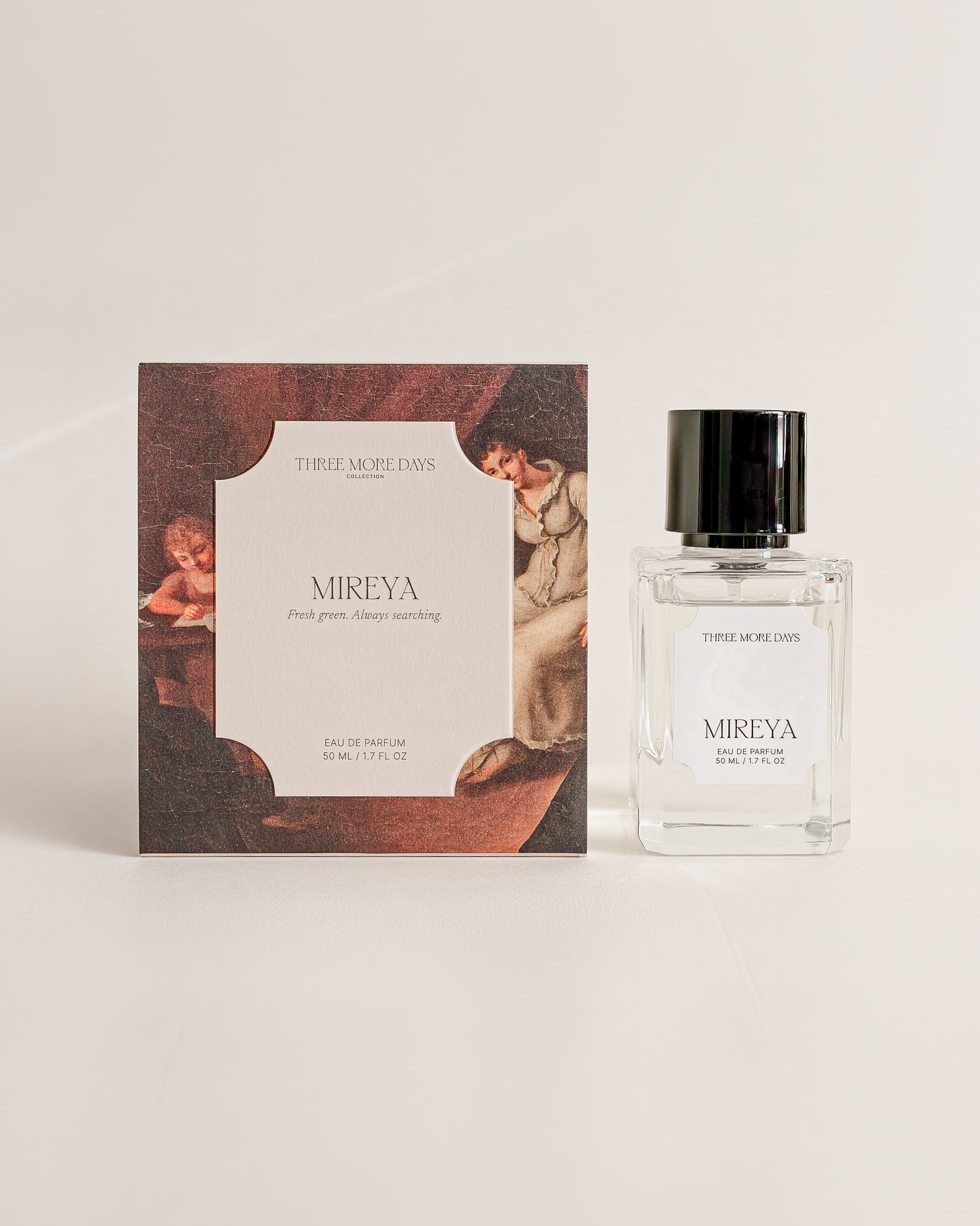 Mireya perfume bottle and packaging on a light background
