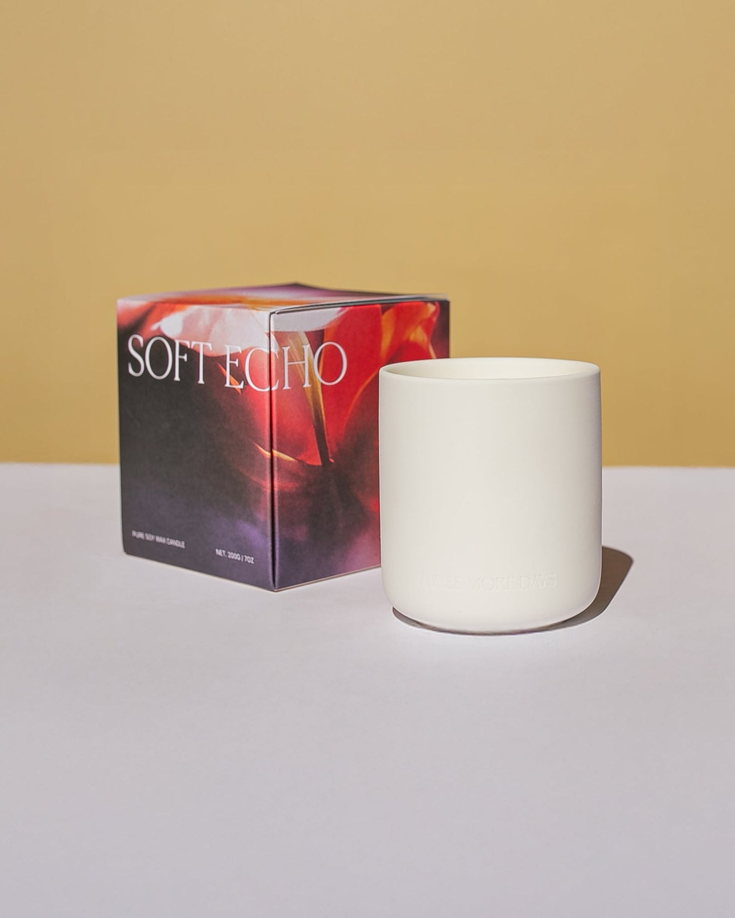 SOFT ECHO: Fresh Peach / White Tea / Sunlit Petals / Musk Ceramic CANDLE 200G - Three More Days Collection