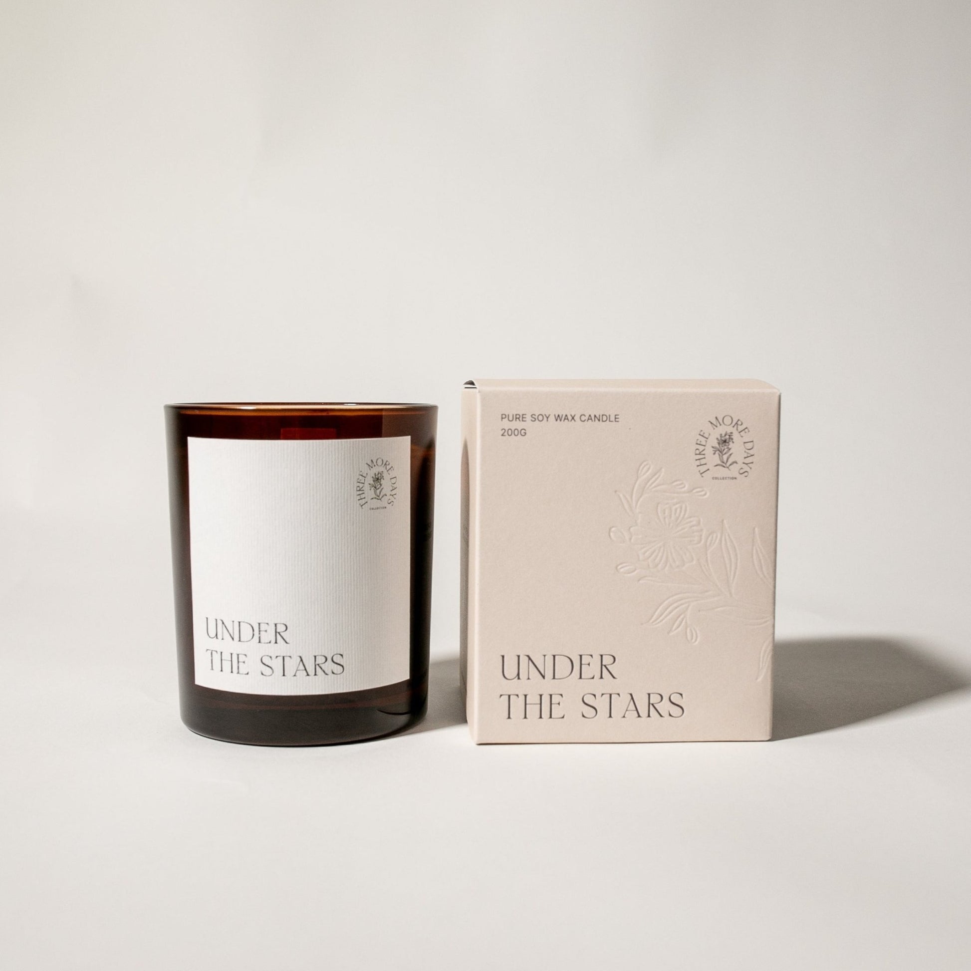 UNDER THE STARS: WATER LILY / JASMINE / GUAIAC WOOD / LOTUS / SANDALWOOD AMBER CANDLE 200G - Three More Days Collection